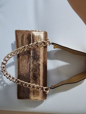 L'INTERVALLE Gold Sequin Chain-Link Wristlet Clutch